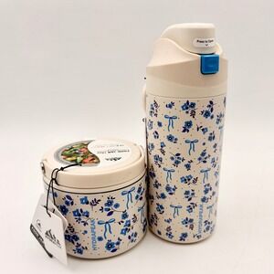 Hydrapeak Artisan Collection Blue Floral Bow Insulated Food Jar 18oz 20oz Bottle